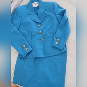 Kasper Blue Blazer and Skirt Set with Gold Accents